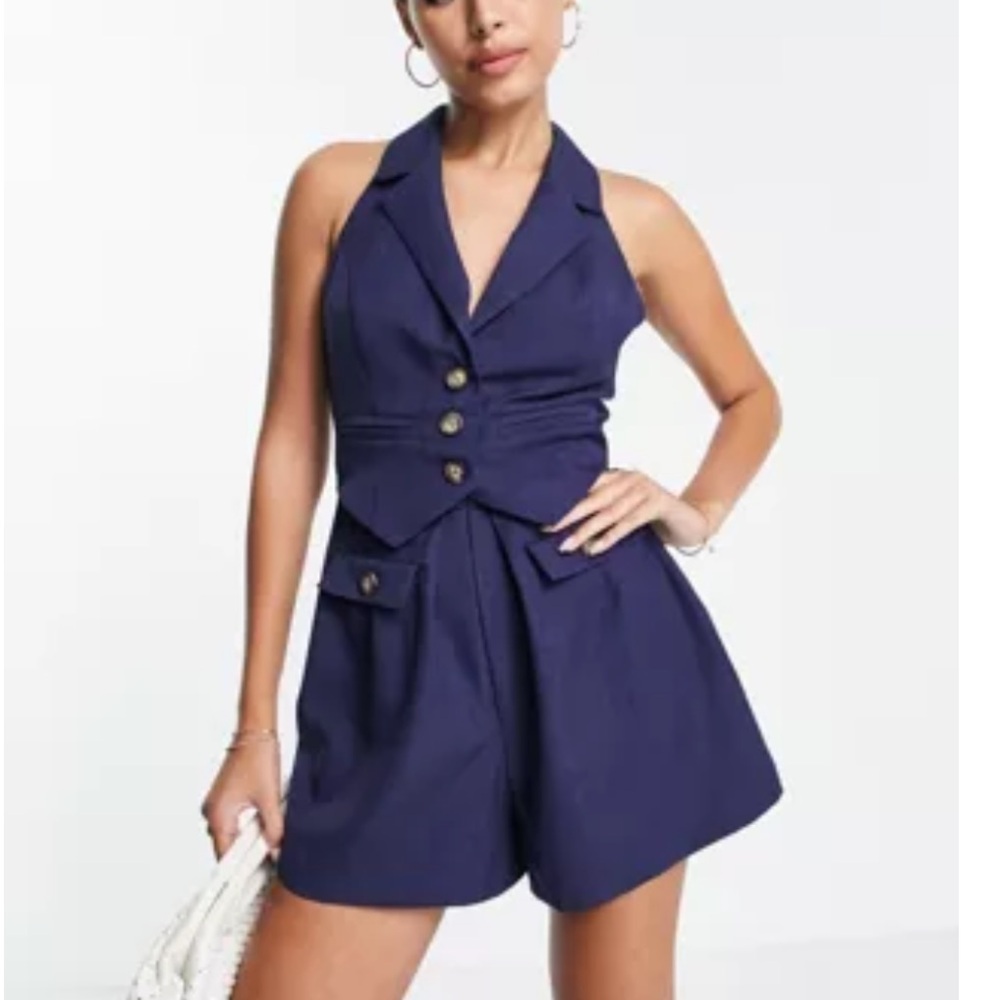 ASOS navy blue vest romper shorts set